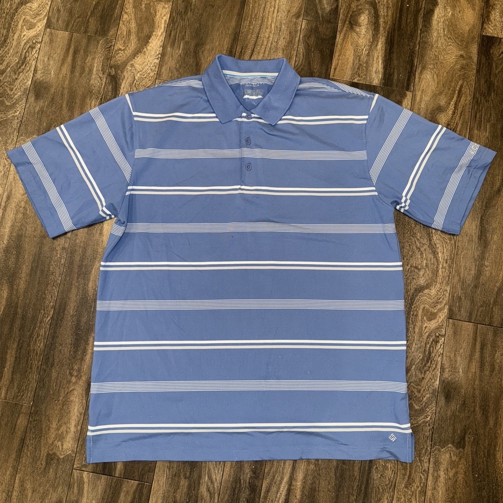 Columbia Omni Shade‎ Polo Shirt Blue Striped Cotton Men's Size XL